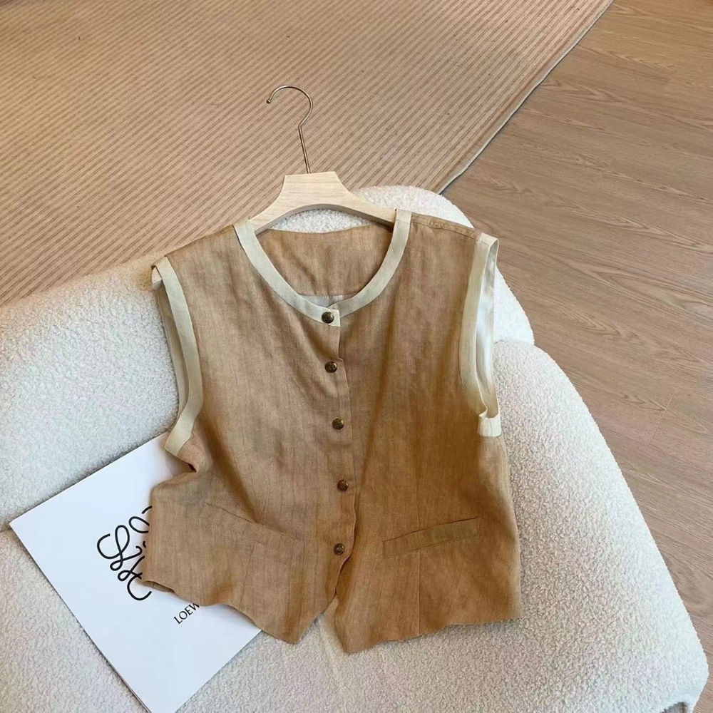 French Vintage Color Block Versatile Sleeveless Vest